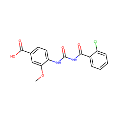 COc1cc(C(=O)O)ccc1NC(=O)NC(=O)c1ccccc1Cl ZINC000013673929