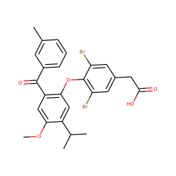 COc1cc(C(=O)c2cccc(C)c2)c(Oc2c(Br)cc(CC(=O)O)cc2Br)cc1C(C)C ZINC000002009423