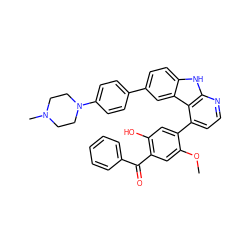 COc1cc(C(=O)c2ccccc2)c(O)cc1-c1ccnc2[nH]c3ccc(-c4ccc(N5CCN(C)CC5)cc4)cc3c12 ZINC000225089155