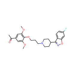 COc1cc(C(C)=O)cc(OC)c1OCCCN1CCC(c2noc3cc(F)ccc23)CC1 ZINC000013740856