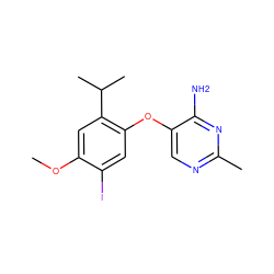 COc1cc(C(C)C)c(Oc2cnc(C)nc2N)cc1I ZINC000040957898