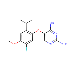 COc1cc(C(C)C)c(Oc2cnc(N)nc2N)cc1F ZINC000040957096