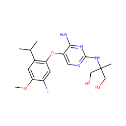 COc1cc(C(C)C)c(Oc2cnc(NC(C)(CO)CO)nc2N)cc1I ZINC000146385816