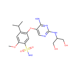 COc1cc(C(C)C)c(Oc2cnc(NC(CO)CO)nc2N)cc1S(N)(=O)=O ZINC000139232197