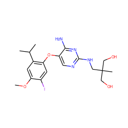 COc1cc(C(C)C)c(Oc2cnc(NCC(C)(CO)CO)nc2N)cc1I ZINC000040952984