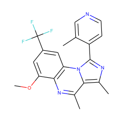 COc1cc(C(F)(F)F)cc2c1nc(C)c1c(C)nc(-c3ccncc3C)n12 ZINC000073157971