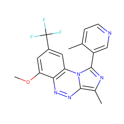 COc1cc(C(F)(F)F)cc2c1nnc1c(C)nc(-c3cnccc3C)n12 ZINC000084729668