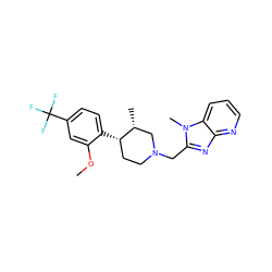 COc1cc(C(F)(F)F)ccc1[C@H]1CCN(Cc2nc3ncccc3n2C)C[C@H]1C ZINC000071330142