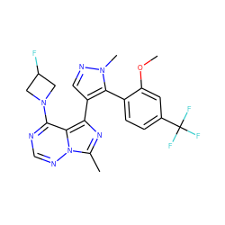 COc1cc(C(F)(F)F)ccc1-c1c(-c2nc(C)n3ncnc(N4CC(F)C4)c23)cnn1C ZINC000096910138