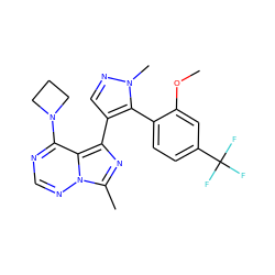 COc1cc(C(F)(F)F)ccc1-c1c(-c2nc(C)n3ncnc(N4CCC4)c23)cnn1C ZINC000169697383