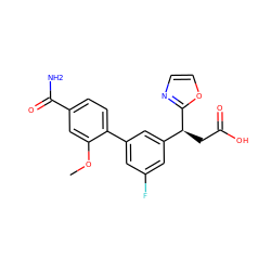 COc1cc(C(N)=O)ccc1-c1cc(F)cc([C@H](CC(=O)O)c2ncco2)c1 ZINC001772637741