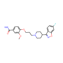 COc1cc(C(N)=O)ccc1OCCCN1CCC(c2noc3cc(F)ccc23)CC1 ZINC000013740863