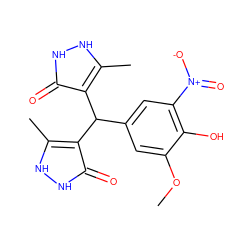 COc1cc(C(c2c(C)[nH][nH]c2=O)c2c(C)[nH][nH]c2=O)cc([N+](=O)[O-])c1O ZINC000020058253