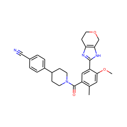 COc1cc(C)c(C(=O)N2CCC(c3ccc(C#N)cc3)CC2)cc1-c1nc2c([nH]1)COCC2 ZINC000098185389