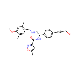 COc1cc(C)c(CNC[C@@H](NC(=O)c2cc(C)on2)c2ccc(C#CCO)cc2)cc1C ZINC000584905188