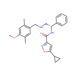 COc1cc(C)c(CNC[C@@H](NC(=O)c2cc(C3CC3)on2)c2ccccc2)cc1C ZINC000653846200