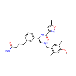 COc1cc(C)c(CNC[C@H](NC(=O)c2cc(C)on2)c2cccc(CCCC(N)=O)c2)cc1C ZINC000653843466