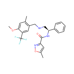 COc1cc(C)c(CNC[C@H](NC(=O)c2cc(C)on2)c2ccccc2)cc1C(F)(F)F ZINC000653856237