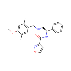 COc1cc(C)c(CNC[C@H](NC(=O)c2ccon2)c2ccccc2)cc1C ZINC000653847519