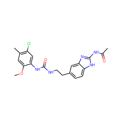 COc1cc(C)c(Cl)cc1NC(=O)NCCc1ccc2[nH]c(NC(C)=O)nc2c1 ZINC000071330002