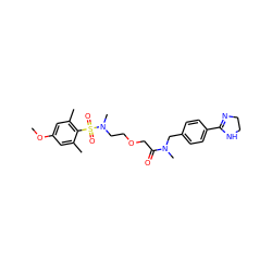 COc1cc(C)c(S(=O)(=O)N(C)CCOCC(=O)N(C)Cc2ccc(C3=NCCN3)cc2)c(C)c1 ZINC000003928767