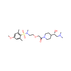 COc1cc(C)c(S(=O)(=O)N(C)CCOCC(=O)N2CCC([C@H](O)CN(C)C)CC2)c(C)c1 ZINC000084740183