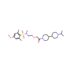 COc1cc(C)c(S(=O)(=O)N(C)CCOCC(=O)N2CCC(C3CCN(C(C)C)CC3)CC2)c(C)c1 ZINC000084740621