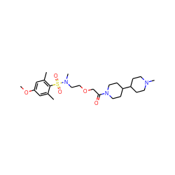 COc1cc(C)c(S(=O)(=O)N(C)CCOCC(=O)N2CCC(C3CCN(C)CC3)CC2)c(C)c1 ZINC000034587790