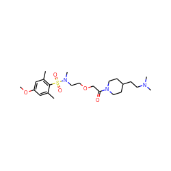 COc1cc(C)c(S(=O)(=O)N(C)CCOCC(=O)N2CCC(CCN(C)C)CC2)c(C)c1 ZINC000084740179