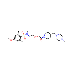 COc1cc(C)c(S(=O)(=O)N(C)CCOCC(=O)N2CCC(CN3CCN(C)CC3)CC2)c(C)c1 ZINC000084740624