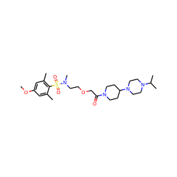 COc1cc(C)c(S(=O)(=O)N(C)CCOCC(=O)N2CCC(N3CCN(C(C)C)CC3)CC2)c(C)c1 ZINC000084741897