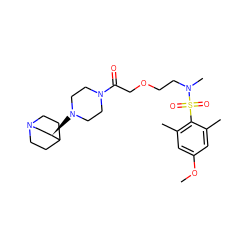 COc1cc(C)c(S(=O)(=O)N(C)CCOCC(=O)N2CCN([C@@H]3CN4CCC3CC4)CC2)c(C)c1 ZINC000033991999