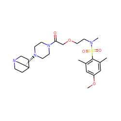 COc1cc(C)c(S(=O)(=O)N(C)CCOCC(=O)N2CCN([C@H]3CN4CCC3CC4)CC2)c(C)c1 ZINC000038324294