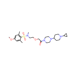 COc1cc(C)c(S(=O)(=O)N(C)CCOCC(=O)N2CCN(C3CCN(C4CC4)CC3)CC2)c(C)c1 ZINC000084732349