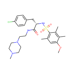 COc1cc(C)c(S(=O)(=O)N[C@@H](Cc2ccc(Cl)cc2)C(=O)NCCN2CCN(C)CC2)c(C)c1C ZINC000071316462