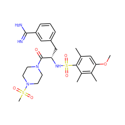 COc1cc(C)c(S(=O)(=O)N[C@@H](Cc2cccc(C(=N)N)c2)C(=O)N2CCN(S(C)(=O)=O)CC2)c(C)c1C ZINC000003834127