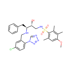 COc1cc(C)c(S(=O)(=O)NC[C@@H](O)[C@H](Cc2ccccc2)NCc2cc(Cl)ccc2-n2cnnn2)c(C)c1C ZINC000014950194