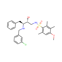 COc1cc(C)c(S(=O)(=O)NC[C@@H](O)[C@H](Cc2ccccc2)NCc2cccc(Cl)c2)c(C)c1C ZINC000013681956