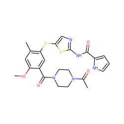 COc1cc(C)c(Sc2cnc(NC(=O)c3ccc[nH]3)s2)cc1C(=O)N1CCN(C(C)=O)CC1 ZINC000036184874