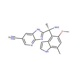 COc1cc(C)c2[nH]ccc2c1[C@](C)(N)c1nc2ncc(C#N)cc2[nH]1 ZINC000219478810