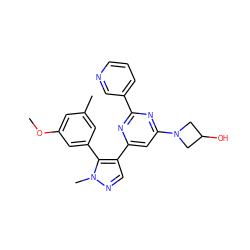 COc1cc(C)cc(-c2c(-c3cc(N4CC(O)C4)nc(-c4cccnc4)n3)cnn2C)c1 ZINC000299839994