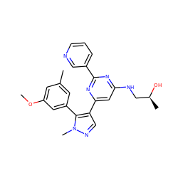 COc1cc(C)cc(-c2c(-c3cc(NC[C@H](C)O)nc(-c4cccnc4)n3)cnn2C)c1 ZINC000299836444