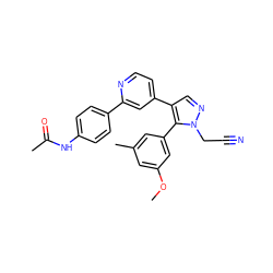 COc1cc(C)cc(-c2c(-c3ccnc(-c4ccc(NC(C)=O)cc4)c3)cnn2CC#N)c1 ZINC000299859282