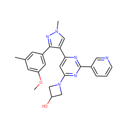 COc1cc(C)cc(-c2nn(C)cc2-c2cc(N3CC(O)C3)nc(-c3cccnc3)n2)c1 ZINC000299840076