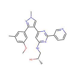 COc1cc(C)cc(-c2nn(C)cc2-c2cc(NC[C@H](C)O)nc(-c3cccnc3)n2)c1 ZINC000299836689