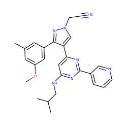 COc1cc(C)cc(-c2nn(CC#N)cc2-c2cc(NCC(C)C)nc(-c3cccnc3)n2)c1 ZINC000299855420