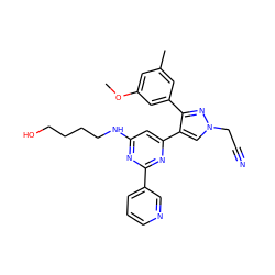 COc1cc(C)cc(-c2nn(CC#N)cc2-c2cc(NCCCCO)nc(-c3cccnc3)n2)c1 ZINC000299858461