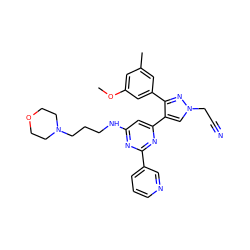 COc1cc(C)cc(-c2nn(CC#N)cc2-c2cc(NCCCN3CCOCC3)nc(-c3cccnc3)n2)c1 ZINC000299854687