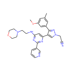 COc1cc(C)cc(-c2nn(CC#N)cc2-c2cc(NCCN3CCOCC3)nc(-c3cccnc3)n2)c1 ZINC000299854965