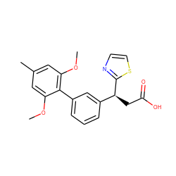 COc1cc(C)cc(OC)c1-c1cccc([C@H](CC(=O)O)c2nccs2)c1 ZINC001772585533